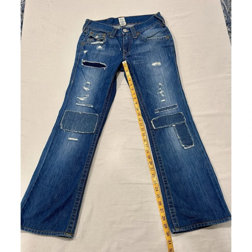 True Religion Billy Patchwork Distressed Jeans Mens 30 x31 Made in USA Blue Med